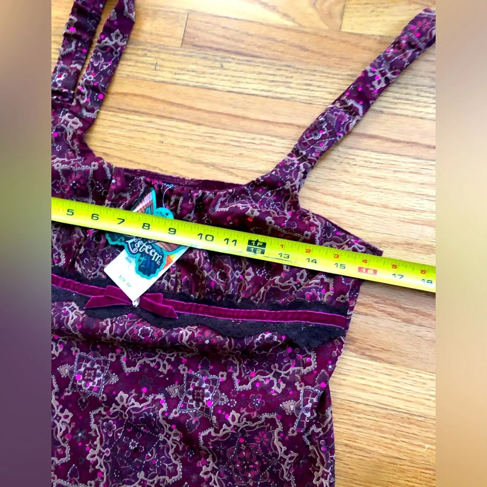 Burgundy Patterned Flat Strap Tank Top - - Picture 4 of 6